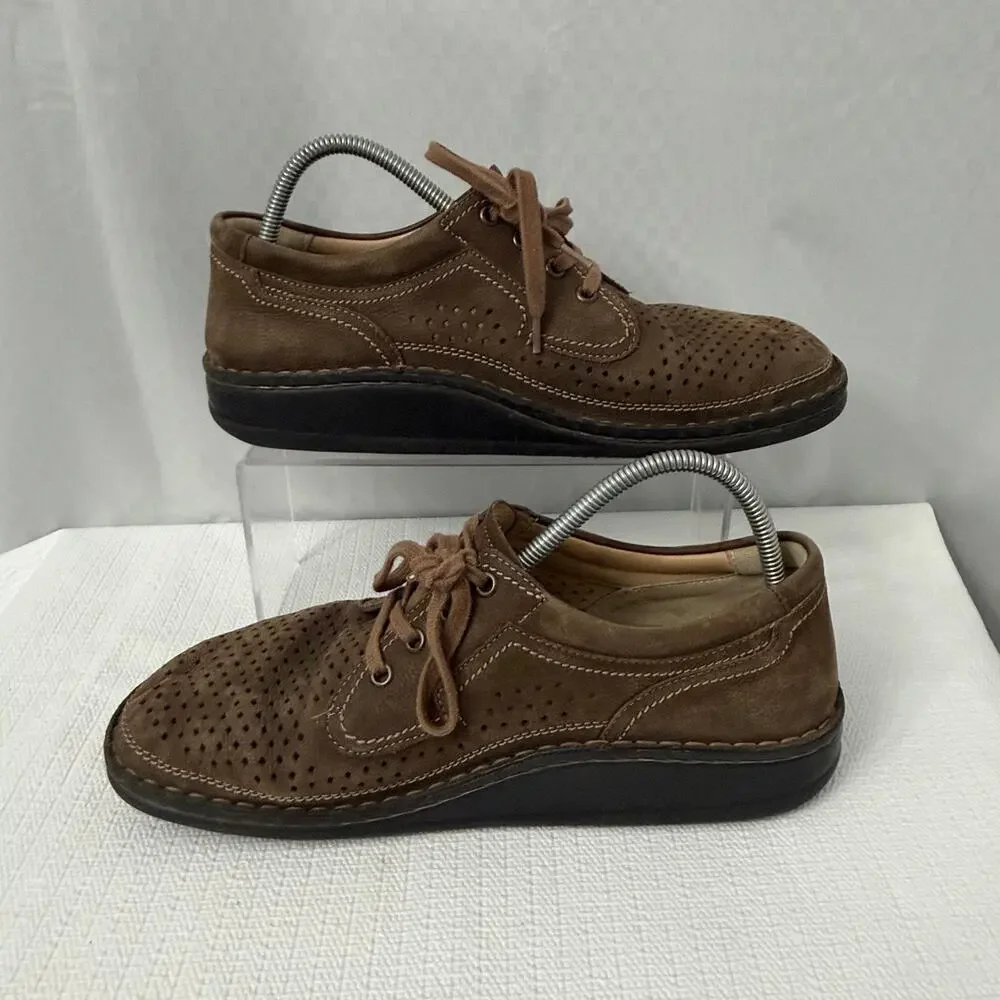 Finn Comfort Baden Shoes Mens Size 9.5 Brown Leather Nubuck Perforated Casual 43